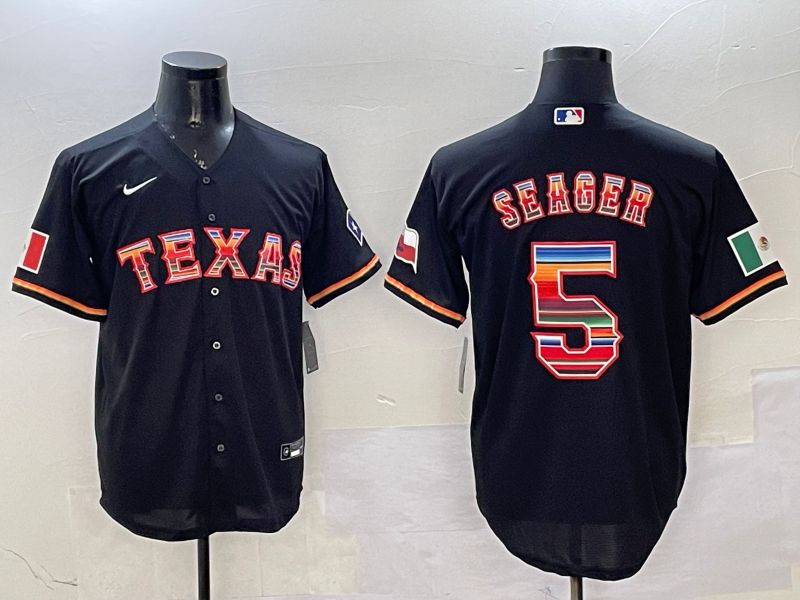 Men Texas Rangers #5 Seager Black Mexico 2025 Nike MLB Jersey style 1